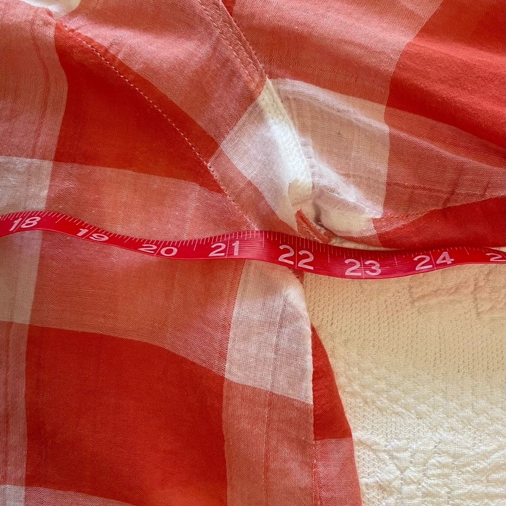 Lane Bryant Women’s button down orange and white plaid long sleeve blouse - Picture 4 of 6